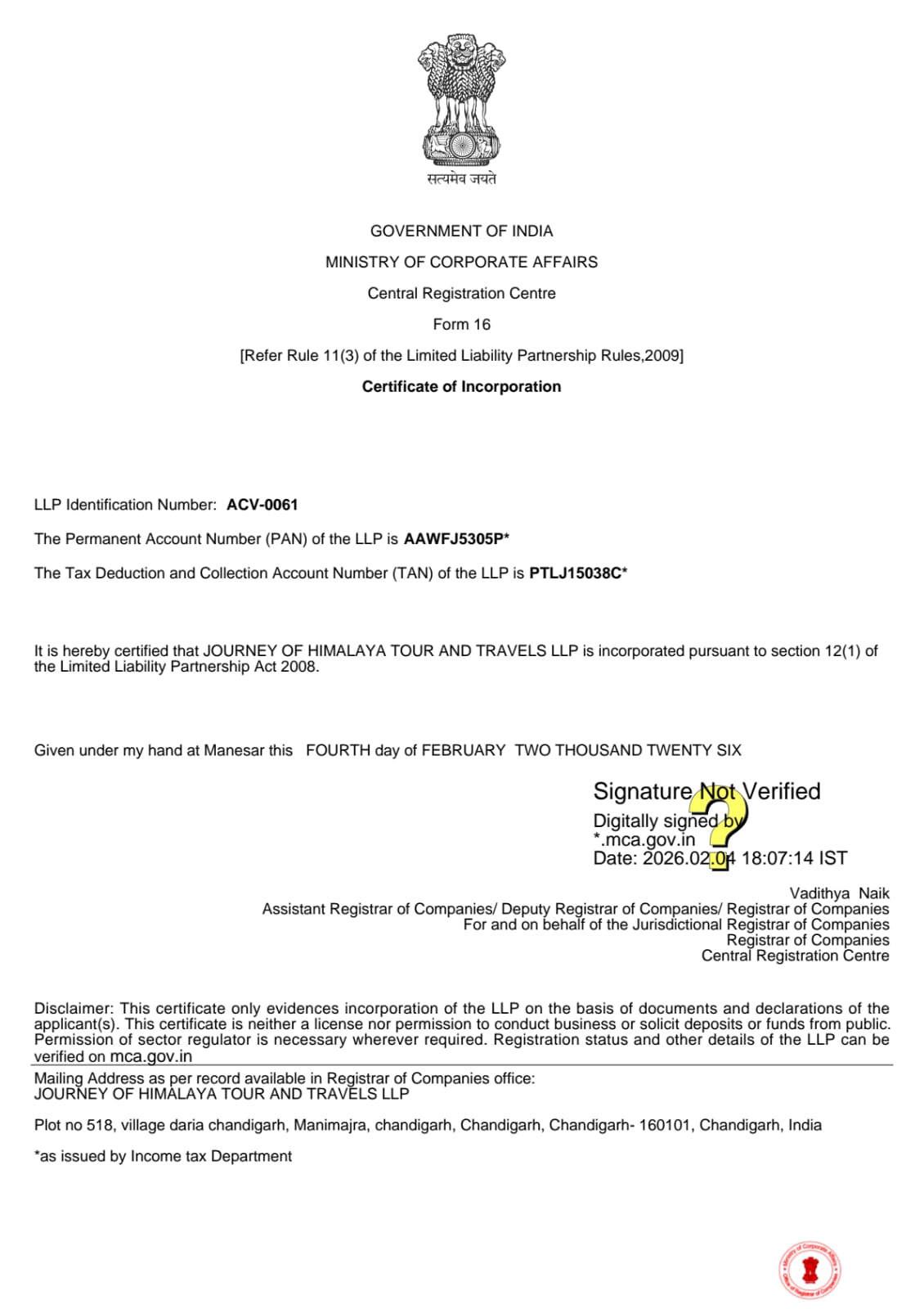 Certificate of Incorporation